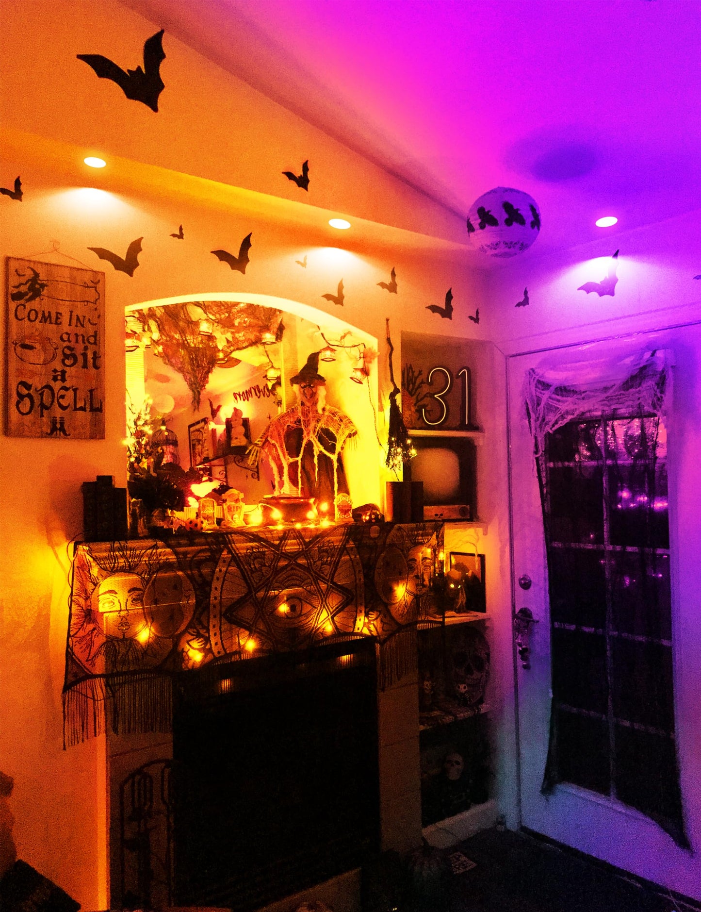 JandCase BR30 Purple & Orange Indoor Flood Light Bulbs, E26 Base, 11W (65W Equivalent), Not-Dimmable, 2 Pack for Halloween Decoration