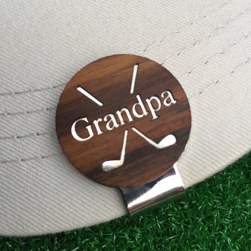 GRANDPA Engraved Golf Hat Clip and Ball Marker Teak Personalized for Dad Father's Day Gift