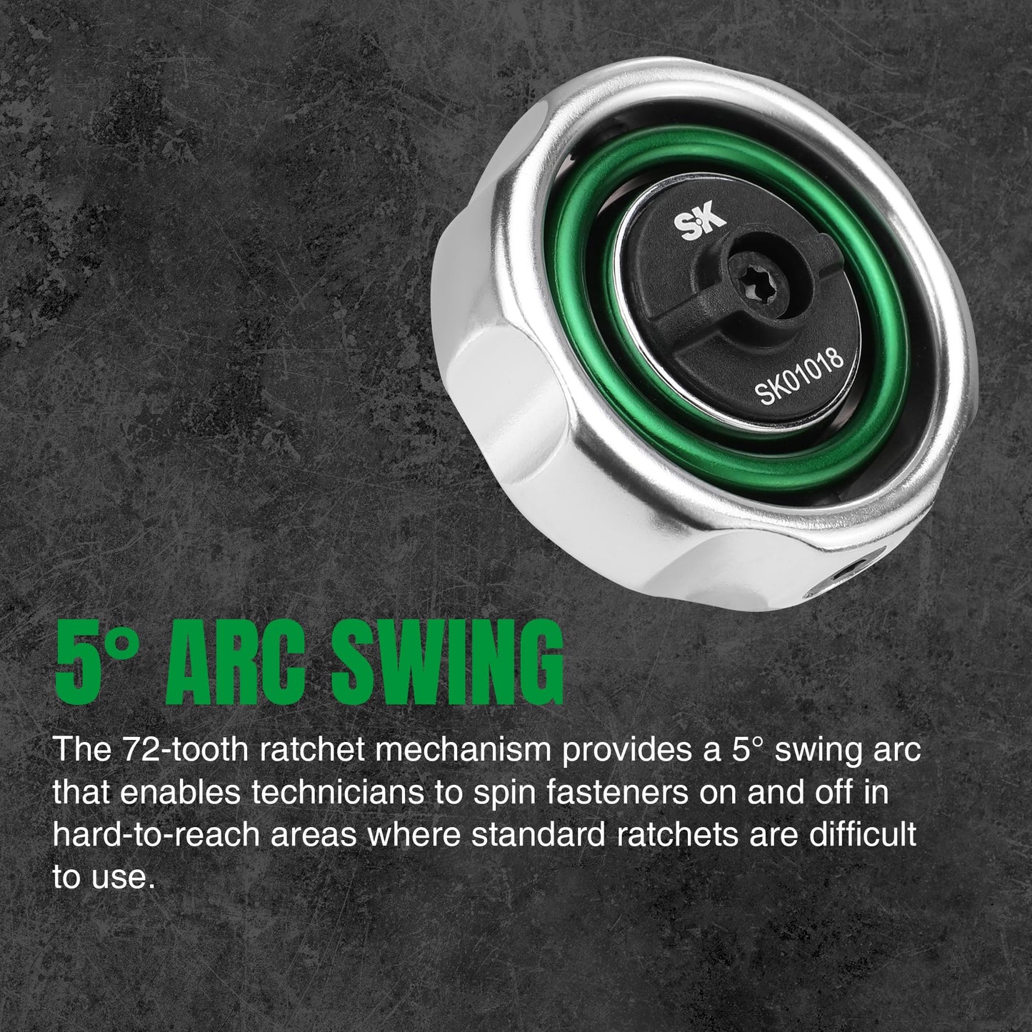 SK 1/4" Drive Gimbal Ratchet, 72 Tooth Gimbal Palm Ratchet, with Reversible Lever, Ideal for Tight Space