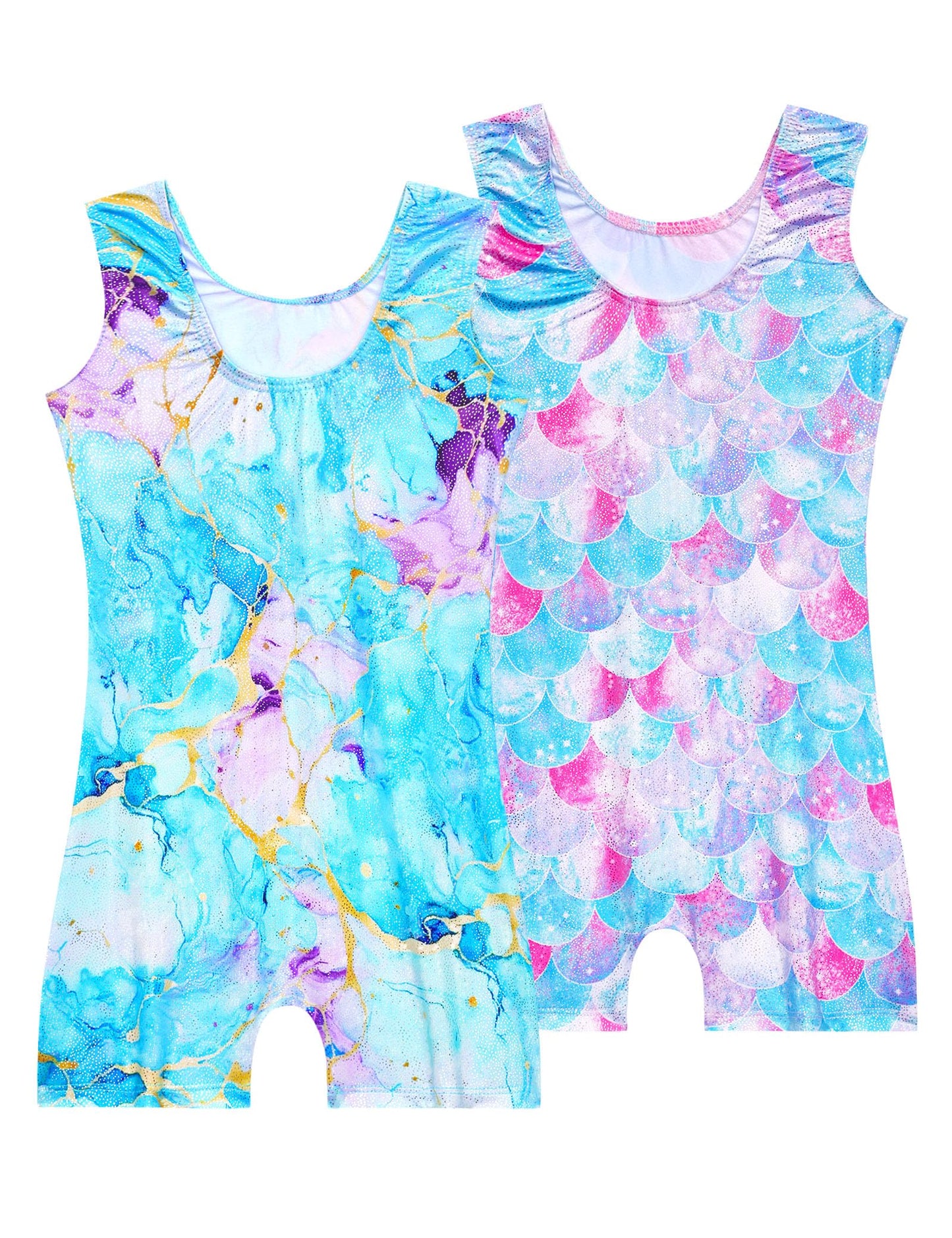 Nokecina Girls Gymnastics Leotards Size 6-7 Years Old 2 Pack Green Purple Biketards Kids Gym Outfits