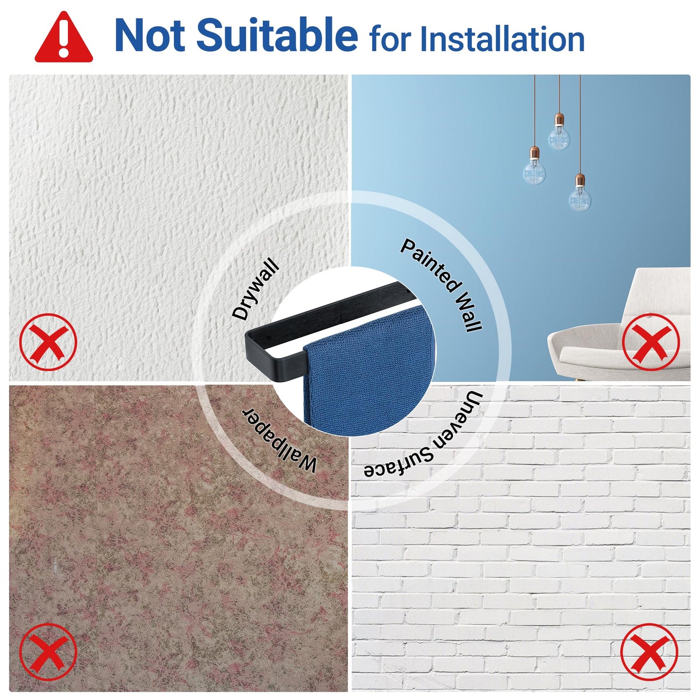 SAYAYO Matte Black Hand Towel Holder for Bathroom Wall, 8 Inch Self Adhesive Towel Bar Hand Towel Rack Square Heavy Duty