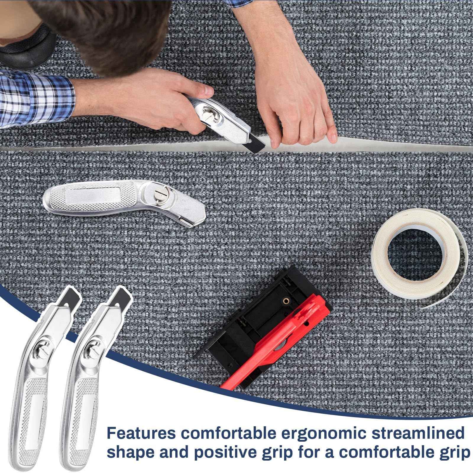 Lasnten 2 Pieces 6 Blades Knife for Cutting Carpet Heavy Duty Carpet Knife with 6 Blades Utility Tools for Box Cutter Roofing Purpose, Aluminum (Silver)