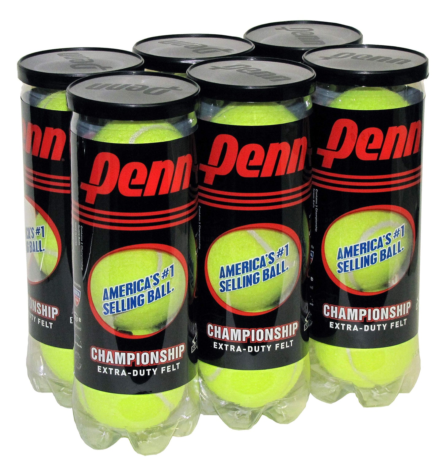 PENN Championship Tennis Balls - Extra Duty Felt Pressurized Tennis Balls - 6 Cans & Head Unisex Adult 12 XtremesoftTM Head Xtreme Soft Racquet Overgrip Tennis Racket Grip Tape 3 Pack Black