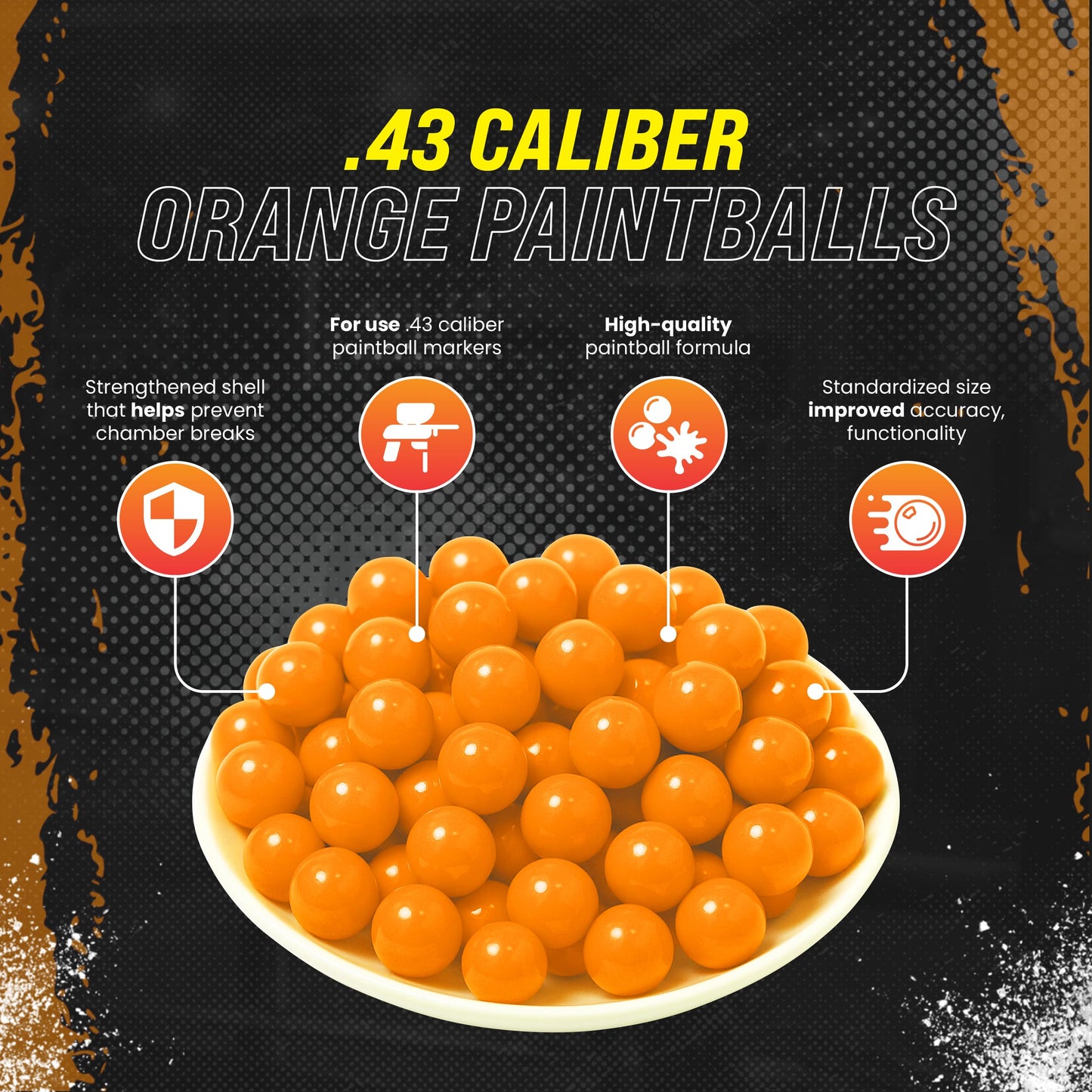 3Skull .43 Caliber Paintballs for Umarex T4E Paintball Pistols .43 Cal Ammo, Orange - 200 Count