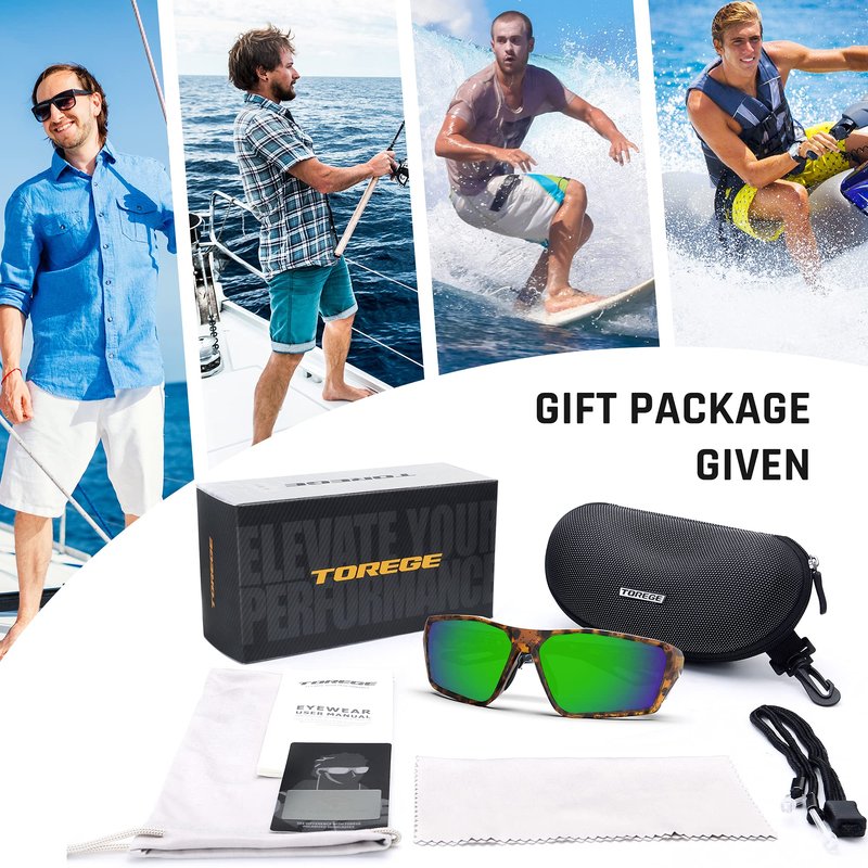 TOREGE Polarized Sports Sunglasses for Men Women Cycling Running Golf Fishing Sunglasses with Durable Lens Unbreakable Frame TR36 (C7)