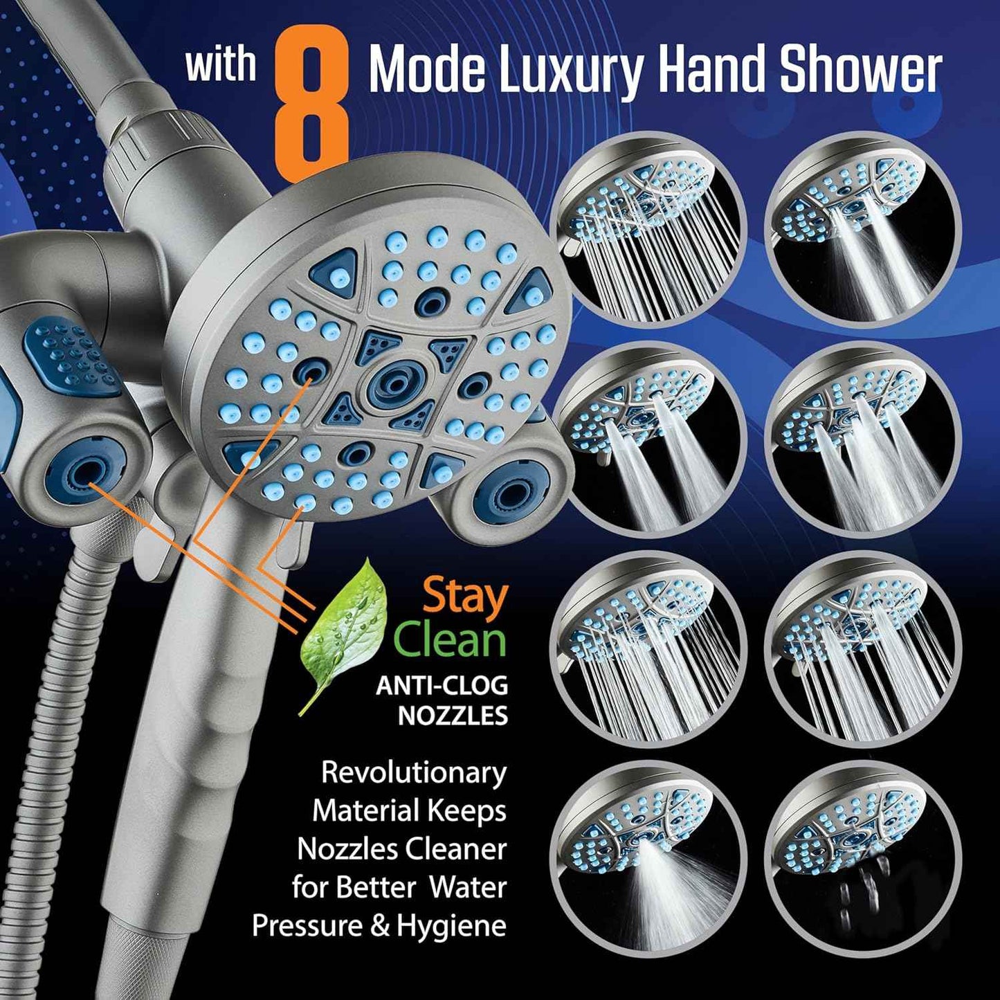 Polaris High Pressure Shower Head & Handheld Combo - 208 Settings, Magnetic Dock, Chrome Finish