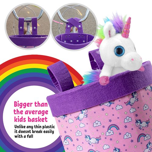 Unicorn Streamers Bike Basket for Girls - Front Facing, Bicycle Bell & Accessories w/Girls Bike Bell for Kids