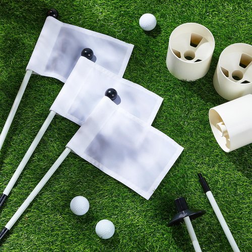 Hungdao 3 Set Golf Flagstick Mini Putting Green Flag for Yard Golf Pin Hole Cup and Flag Set Portable Practice Putting Green Flagsticks for Driving Range Backyard Gift Idea (Classic,White)