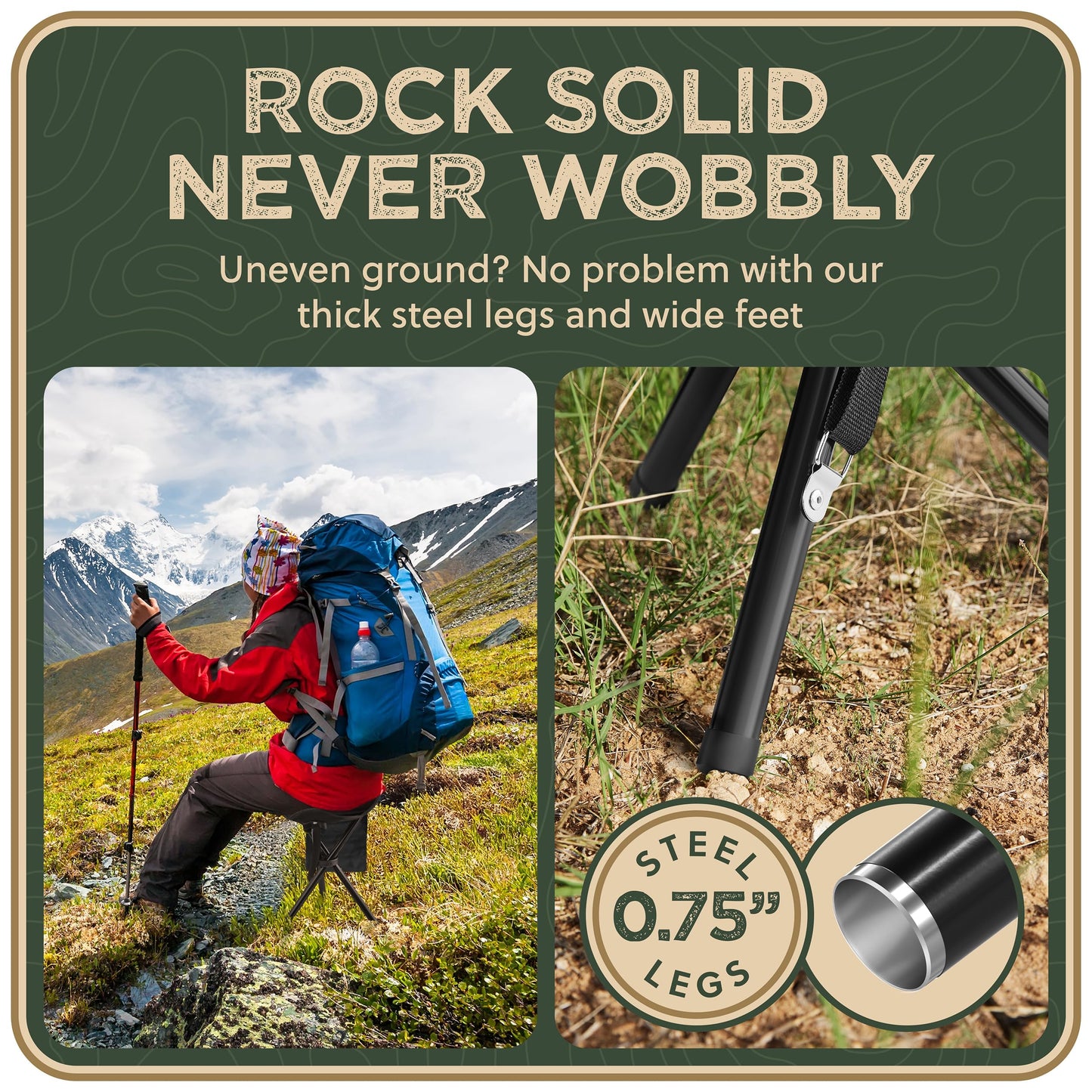 RISIBIX Foldable Tripod 13.4'' Stool - for Kids and Youth - Ultra Portable Seat, Best for Youth+Pocket - 1 lb Camping Stool, 3 Legged Strong Steel Stool, Height: 13.4 inches (Black)