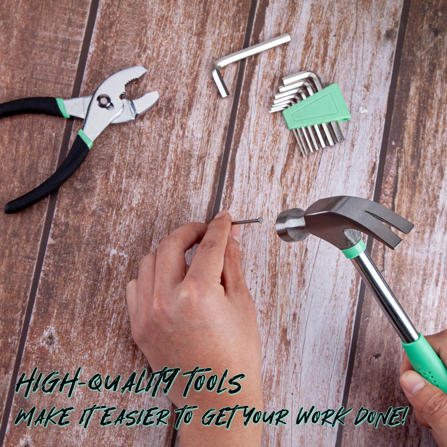 CARTMAN 39-Piece Home Tool Set Kit, Essential Household Hand Tools with Plastic Storage Case, Green