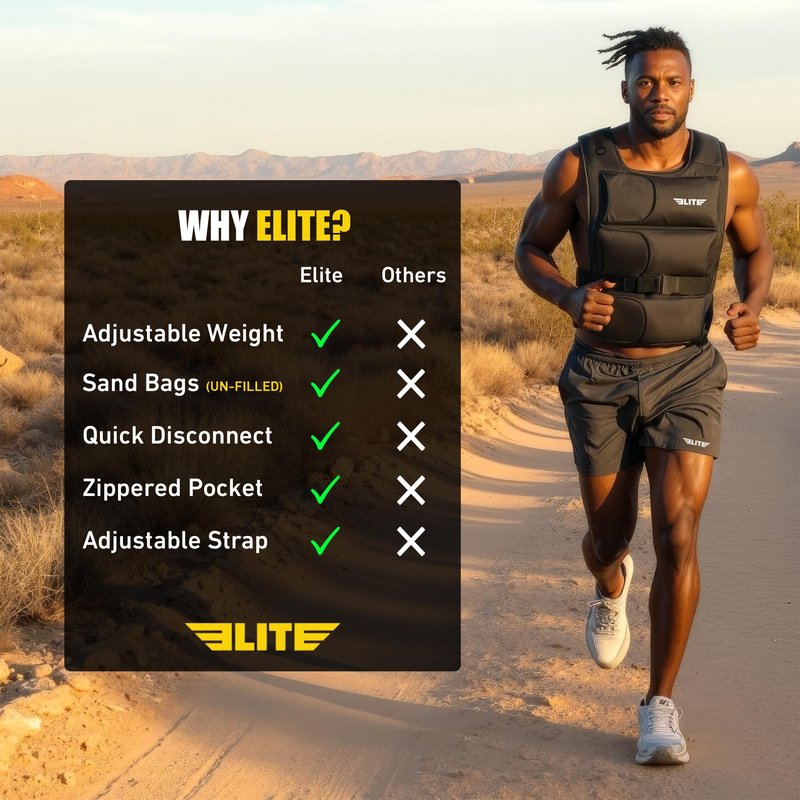 Elite Sports Weighted Vest for Men & Women, 4lb/8lb/12lb/16lb/20lb/24lb Reflective Adjustable Weight Vest Workout, Exercise, Running, Weight Loss & Strength Training (UN-FILLED)