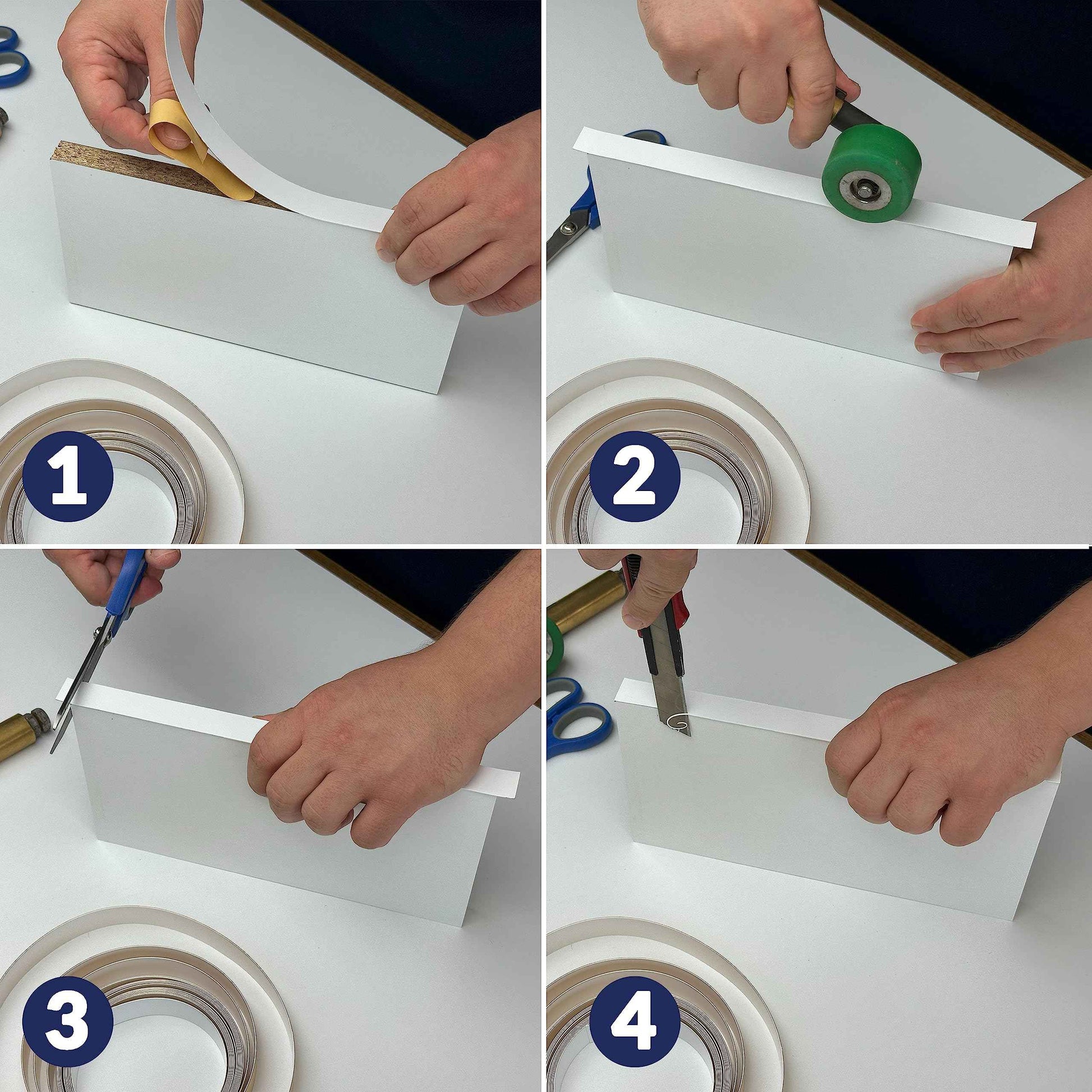 White PVC 3/4 inch x 25 ft Edge Banding Tape Peel Stick Adhesive Edging Veneer Trim Flexible Vinyl Strip Molding MDF Wood Cabinet Laminate Shelf Furniture Countertop Formica Plywood Board Repair