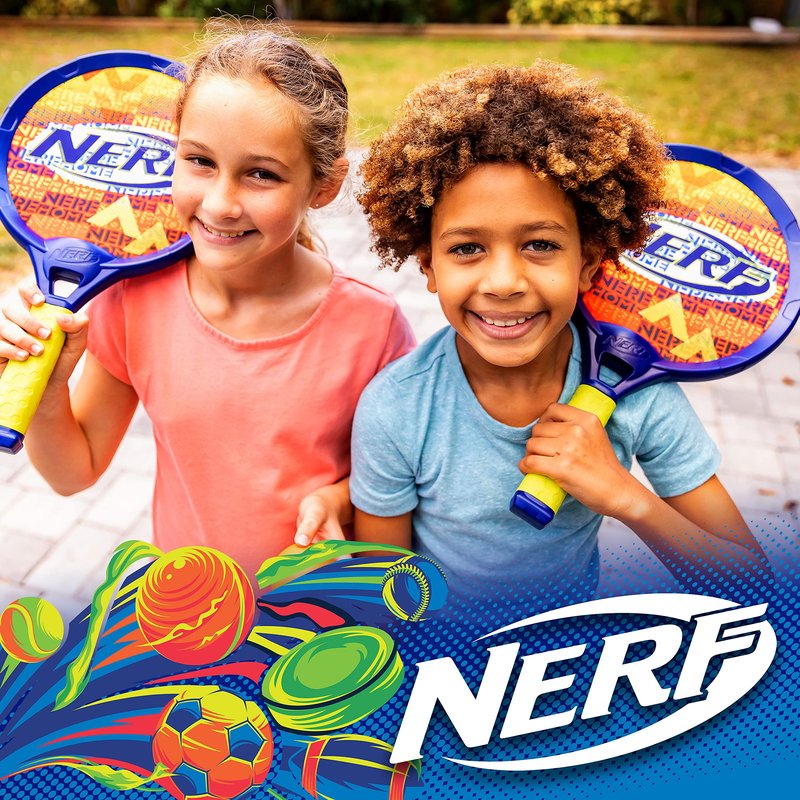 NERF Small Driveway Tennis Set for Kids - 2 Player Kids Tennis Set - Rackets and Foam Ball - Indoor + Outdoor - (2) NERF Rackets + Foam Ball Included