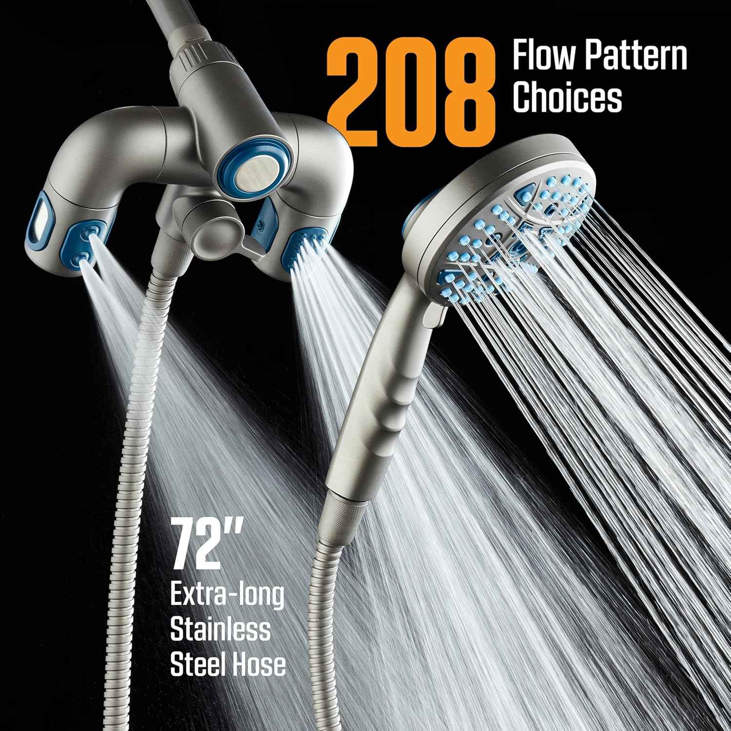 Polaris High Pressure Shower Head & Handheld Combo - 208 Settings, Magnetic Dock, Chrome Finish
