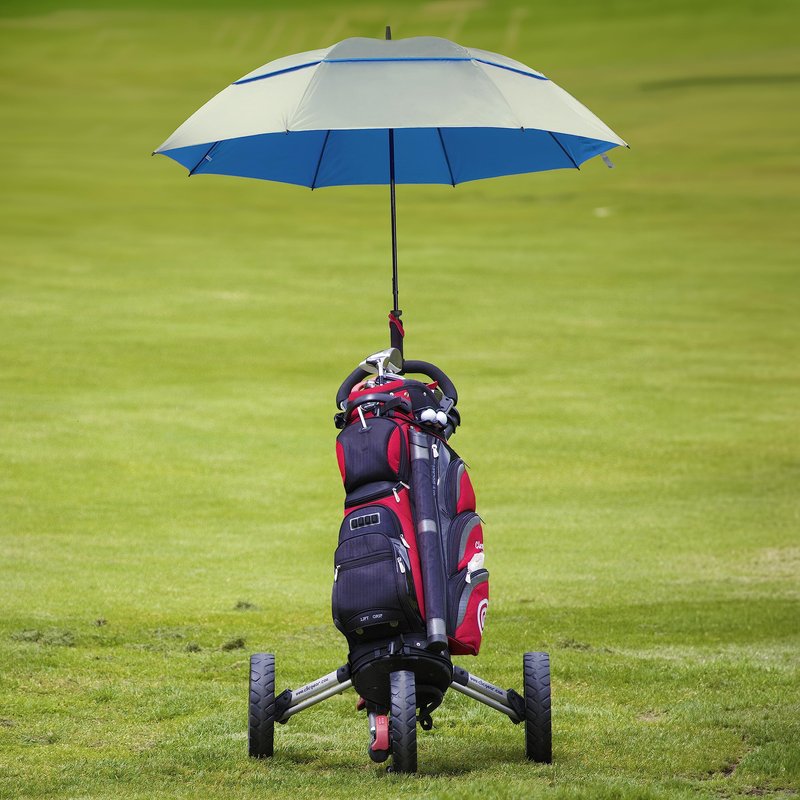 SunTek 68” Golf Umbrella, Windproof & Waterproof Umbrellas with Vented Double Oversize Golf Canopy, Reflective UV Protection, Large Umbrella for Golf, Sport & Travel (Silver/Blue)