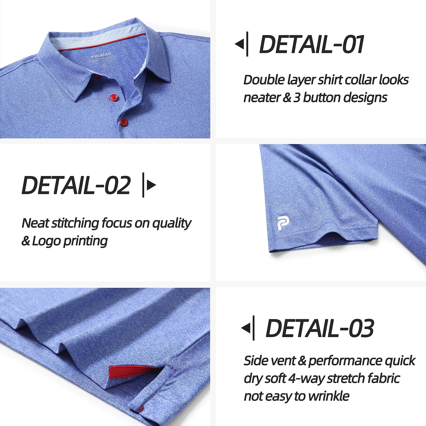 Golf Shirts for Men Dry Fit Performance Casual Collared Mens Golf Polo Shirts Moisture Wicking 4 Way Stretch Polo Shirts for Men Short Sleeve Polo Shirts, M Blue