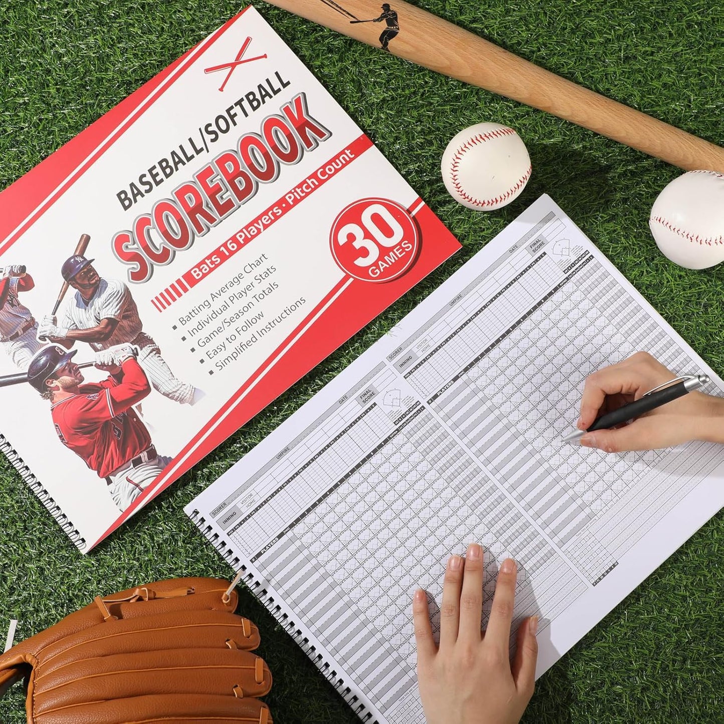 Regine Switzerland Baseball Scorebook - 2 Pcs Side by Side Design for 30 Games | 11.5x16 Size