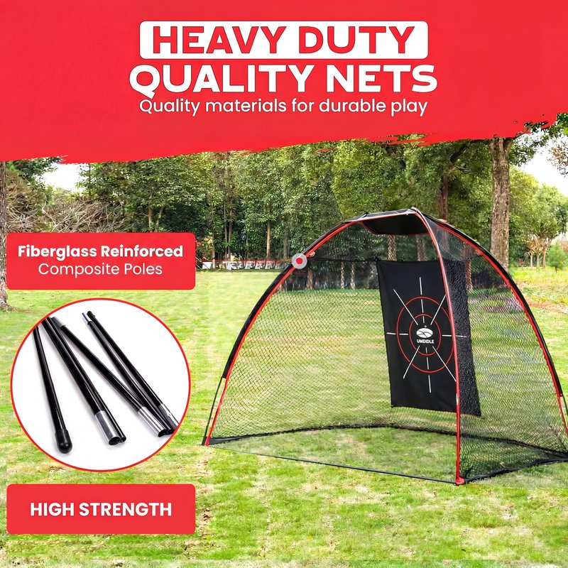UMDIDLE 10x7ft Heavy Duty Golf Hitting Net with Swing Path Mat & Turf Insert – Backyard & Garage Golf Practice Net for Real Golf Balls, Indoor Outdoor Full Swing & Chipping