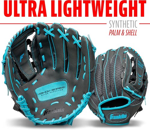 Franklin Sports Youth Teeball Gloves - Shok Sorb Baseball Mitt for Boys & Girls - 10.5 Inch Size