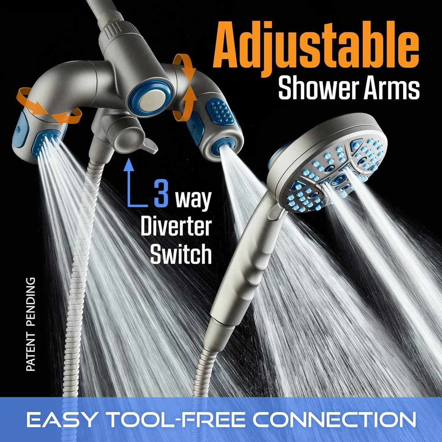 Polaris High Pressure Shower Head & Handheld Combo - 208 Settings, Magnetic Dock, Chrome Finish