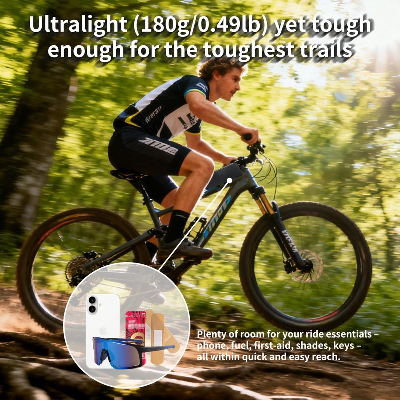 TGpao Waterproof Top Tube Bike Bag for Mountain Bikes, Large Capacity Front Triangle Storage Pouch with Reflective Stripes, Protect Your Phone, Money and Other Valuable Items