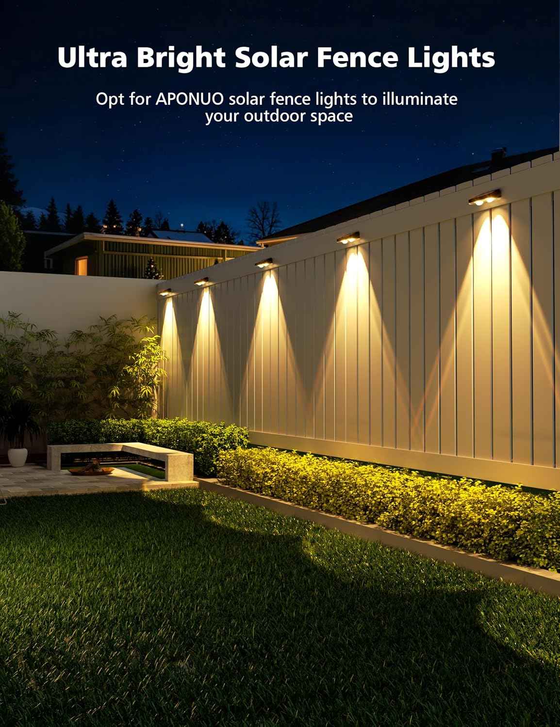 Solar Fence Lights Outdoor - Waterproof Warm White LED Lighting for Backyard, Deck & Patio (16 Pack, Black)