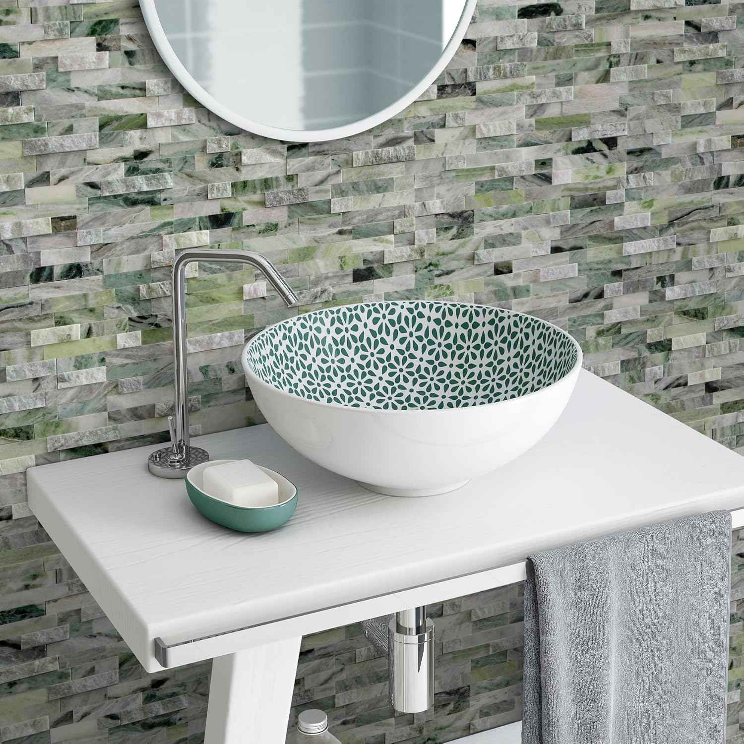 Peel and Stick 3D Stone Mosaic Tiles - 12x11" Self-Adhesive Backsplash for Kitchen & Bathroom - 5 Sheets, Mixed Tan
