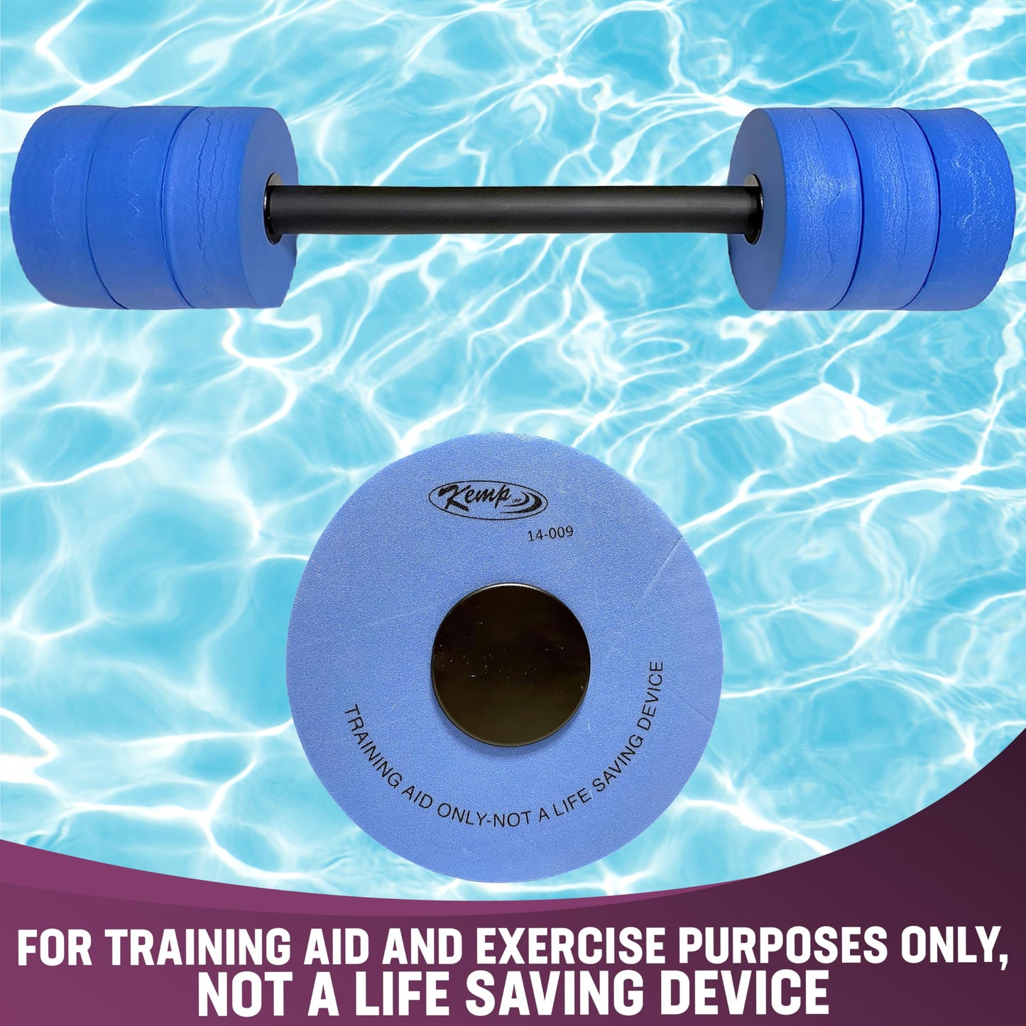 Kemp USA Aquatic Bar Float - 26 Inch Soft Foam Padded Dumbbell Set for Swimming Pool, Water Aerobics & Fitness Exercise - Non-Water Absorbing, Designed for All Ages.