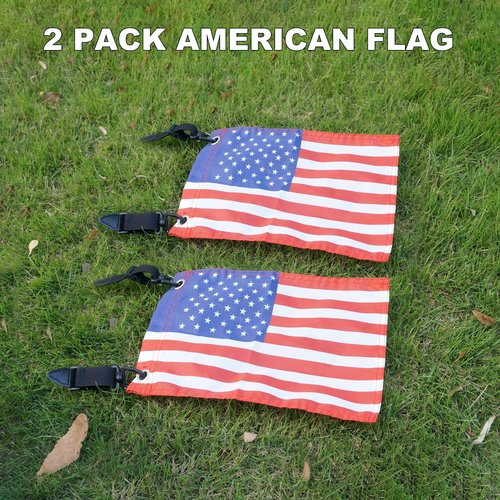 Motain Easy Installation Golf Cart Flag Holder,2 Pack Elastic Strap Bracket with 6 * 9'' American Flag,Golf Cart Accessories