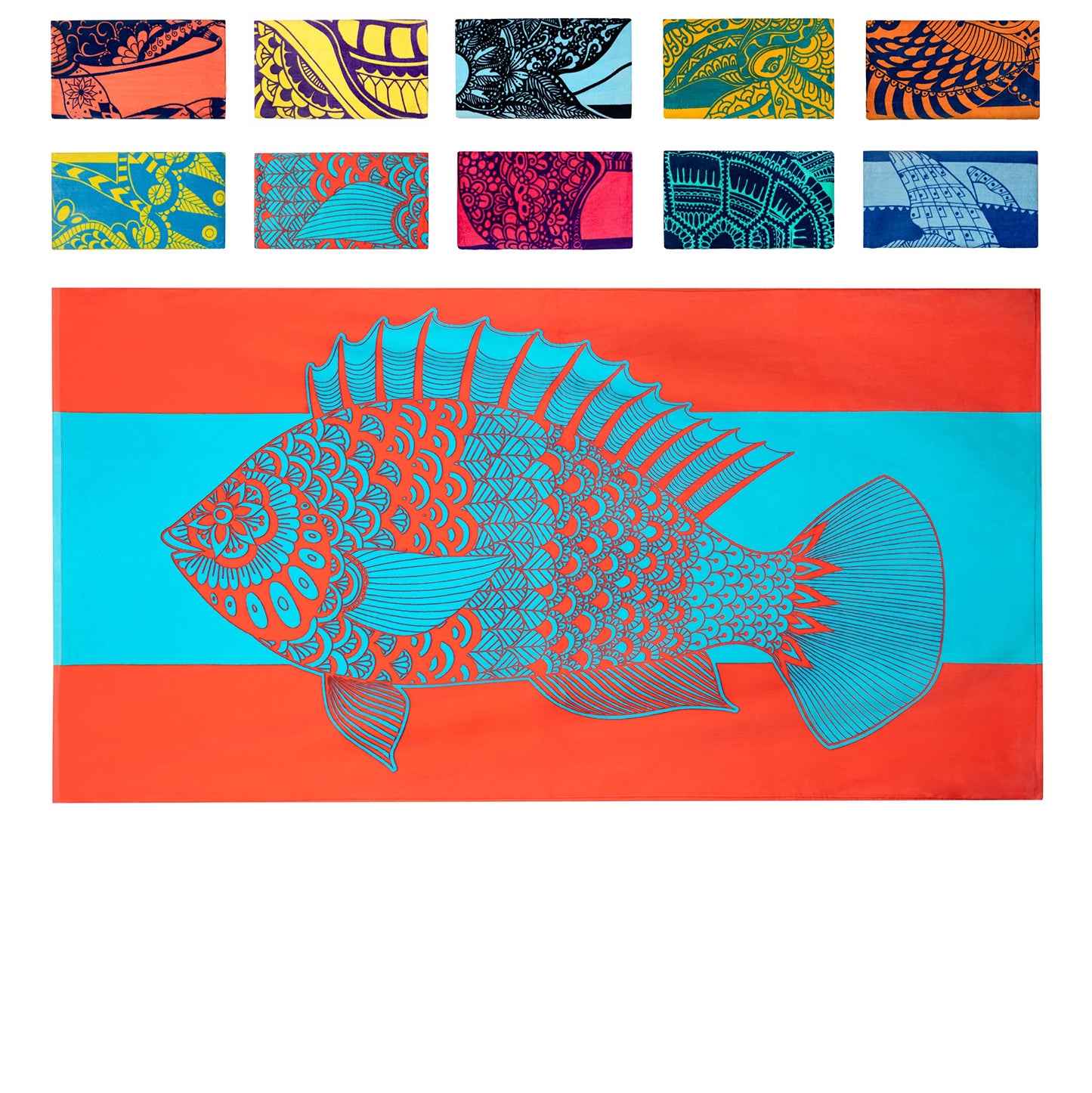 Nova Blue Tropical Fish Beach Towel (34 X 63) – Bright Red & Blue Packable Beach Towel Made from 100% Cotton – Vibrant Colorful Bath Towel – Turquoise Beach Blanket Towel