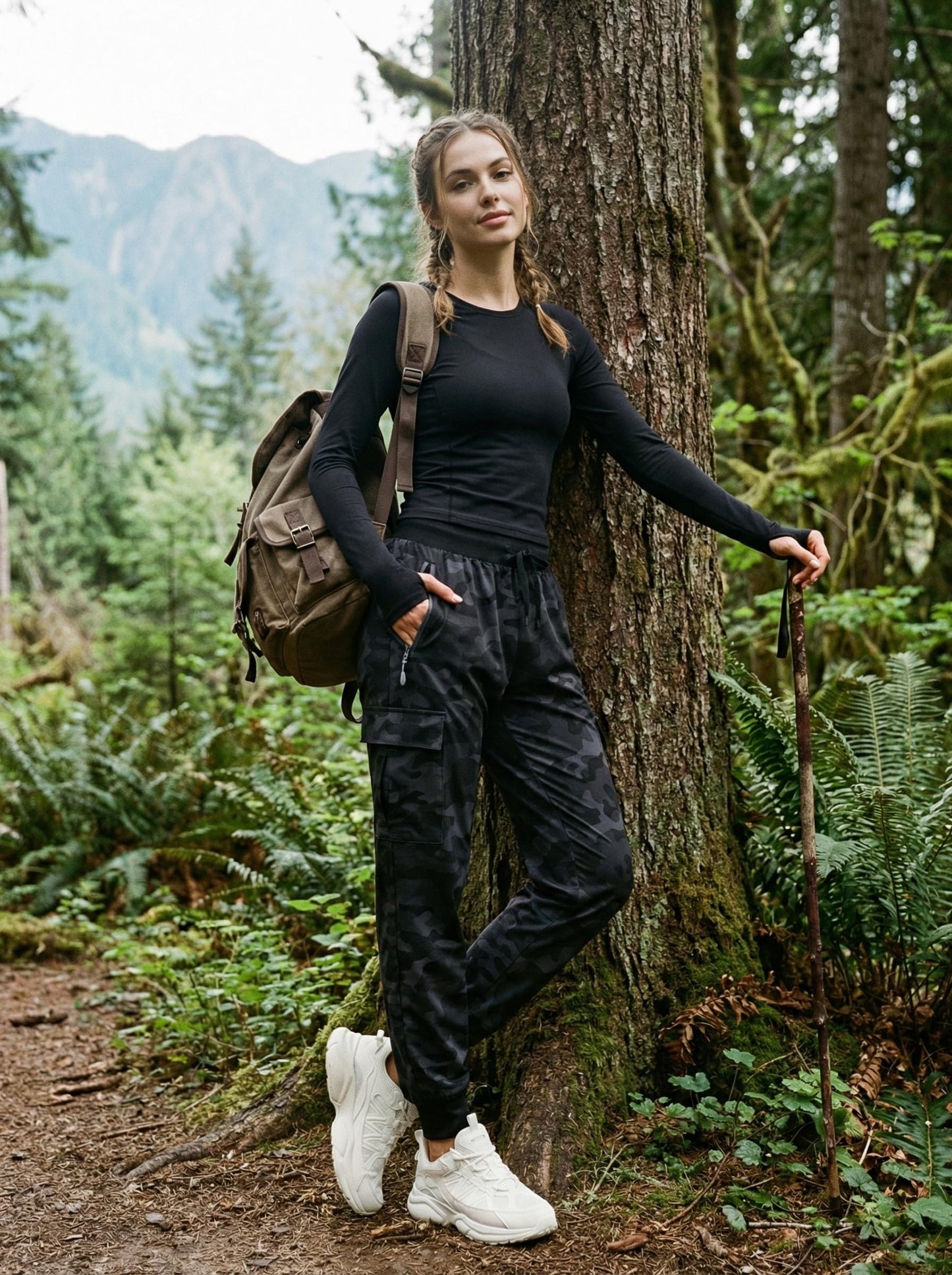 Libin Women's Camo Cargo Joggers Lightweight Quick Dry Hiking Pants Athletic Lounge Casual Travel, Camo Black L