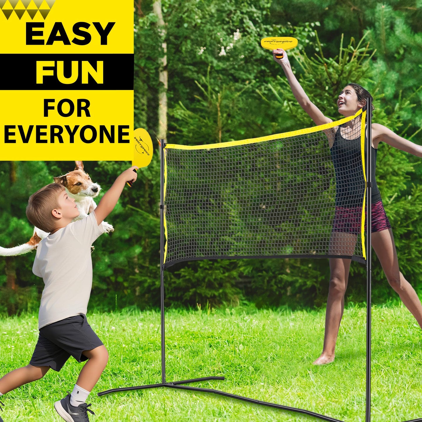 MerryMove 6ft Portable Pickleball & Paddle Ball Set: Easy Setup Paddle Game with Net, Similar to Badminton, Pingpong, and Jianzi, All-in-1 Set for Lawn, Backyard, Camping, Beach Indoor & Outdoor