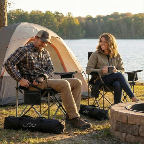 FAIR WIND Oversized Camping Chair - 500LBS Capacity, Fully Padded with Adjustable Lumbar Support & Cooler Bag | Perfect for Outdoor, Beach, Tailgating & Fishing