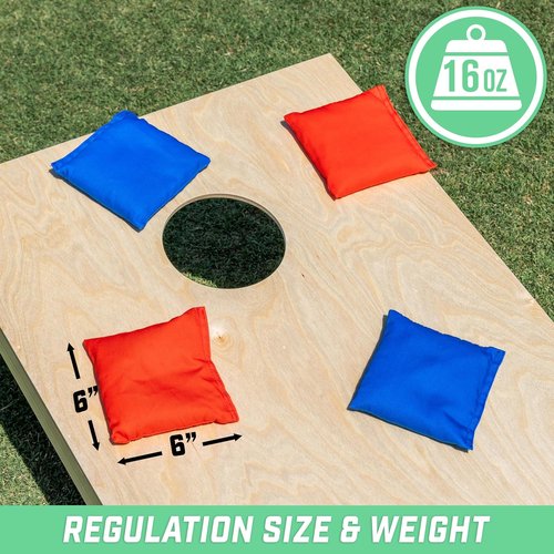 GoSports Official Regulation Cornhole Bean Bags Set of 8 - All-Weather Fun with American Stars and Stripes or Red and Blue