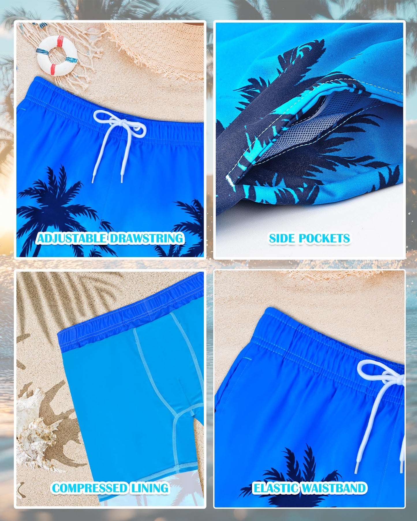 Resiprolty Boys Swim Trunks Size 10-12 with Compression Liner Boy Swim Shorts Quick Dry Boys Bathing Suit Swimsuit Swimwear Kids Beach Board Shorts Athletic Running Swimmming Trunks Coconut Tree