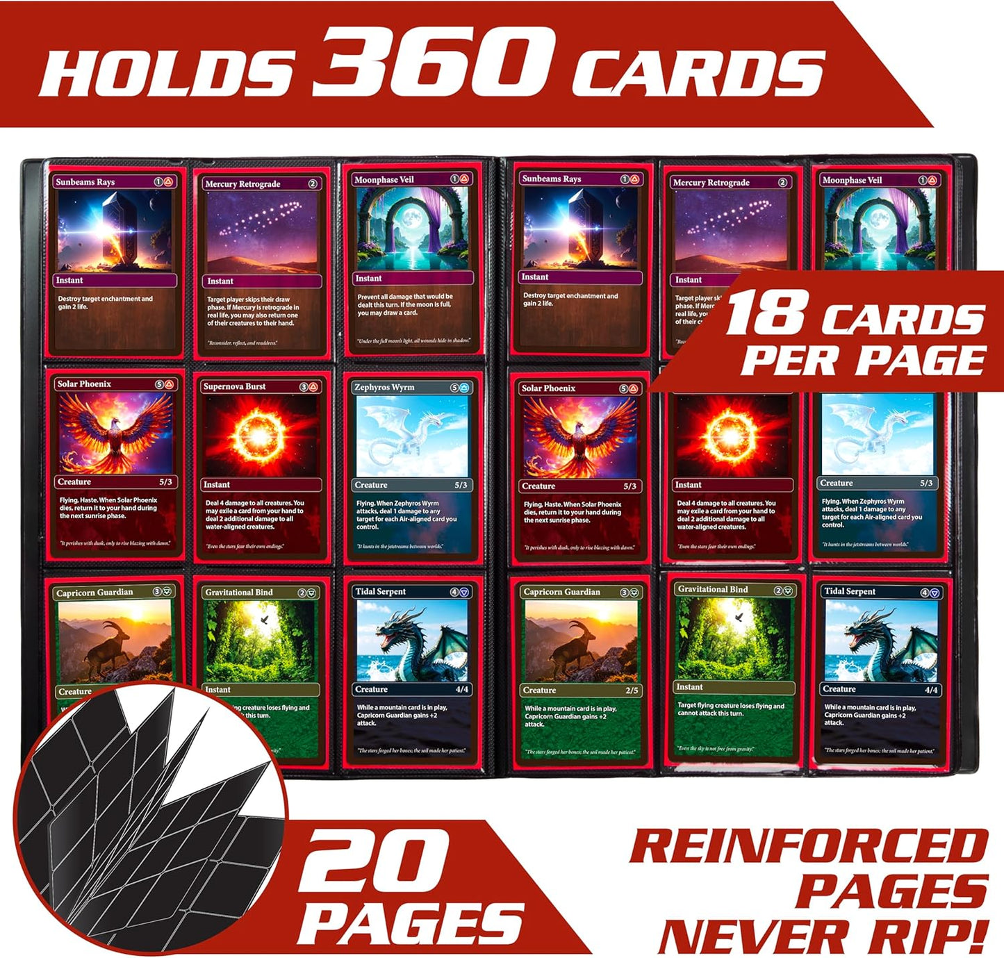 Monster 9 Pocket Trading Card Album - Holofoil Red Binder for TCG Protection | Holds 360 Cards, Side Loading Design