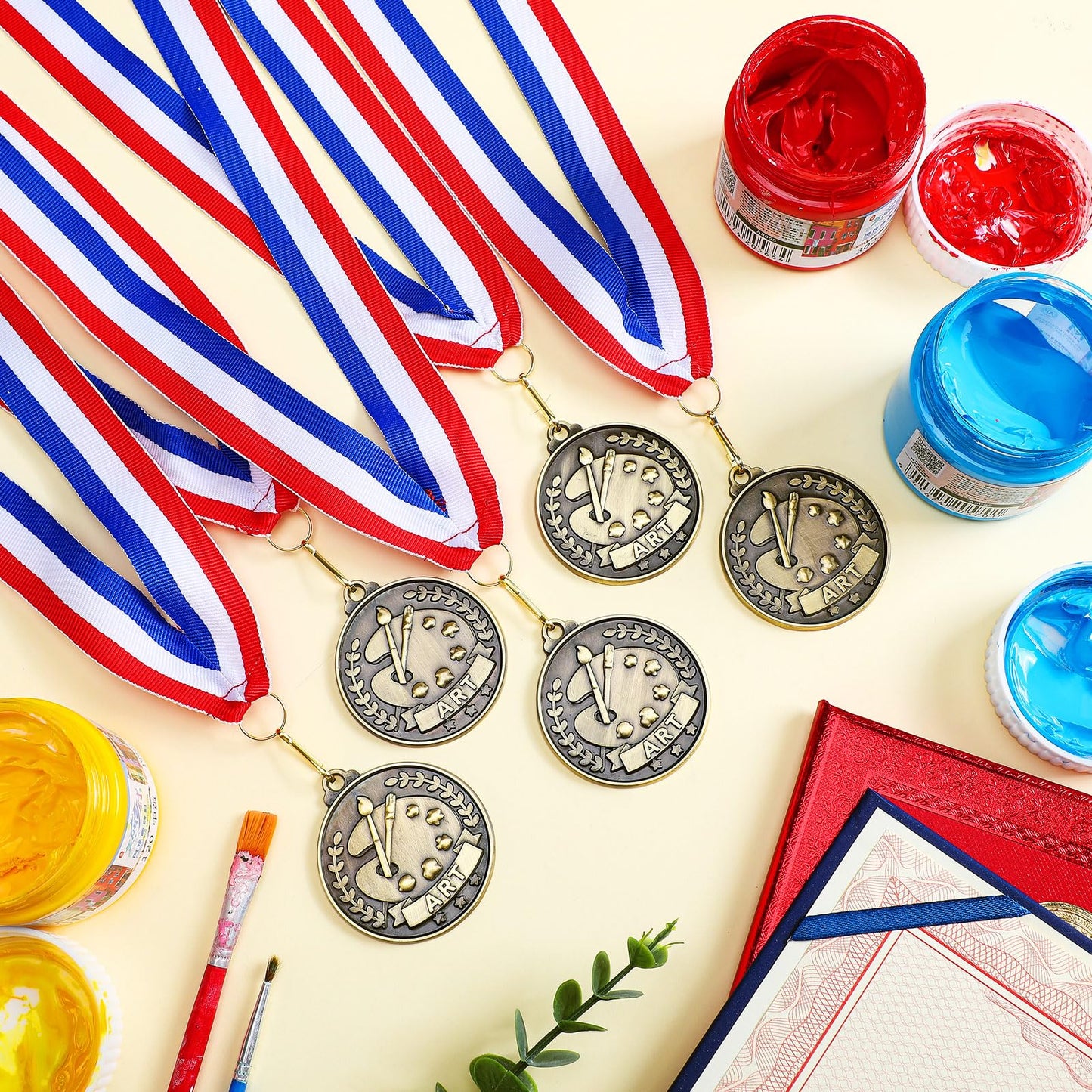 Quelay 30 Pcs 2'' Award Medals Bulk Gold Winner Medals with Neck Ribbons Metal Trophy Award Prize Gift for Tournaments, Competitions, Party, Kids and Adults(30 Pcs, Art)