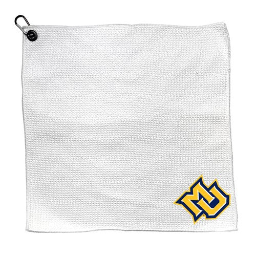 Team Golf NCAA Marquette Microfiber Towel - 15" X 15" (White) with Carabiner Clip, Premium Microfiber with Deep Waffle Pockets - Superior Water Absorption and Quick Dry Golf Cleaning Towel