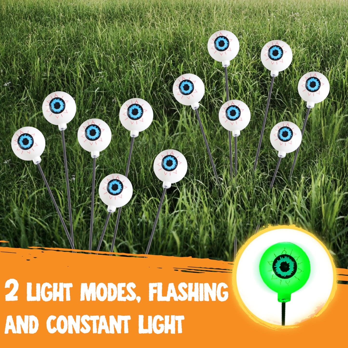 JOYIN Halloween Decorations Outdoor Solar Scary Eyeball Lights, 2 Pcs 12 LEDs Green Pathway Yard Stakes, Waterproof Firefly Lights for Halloween Graveyard Yard Garden Patio Walkway Party