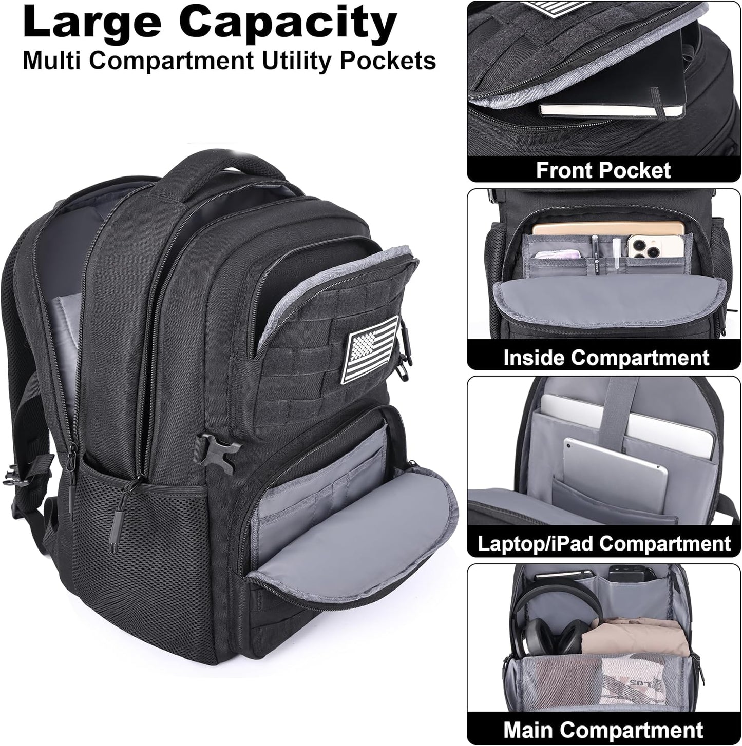 Mozeto Laptop Backpack - 17 Inch Tactical Utility Bag for Men with USB Charger Port | Travel-Approved