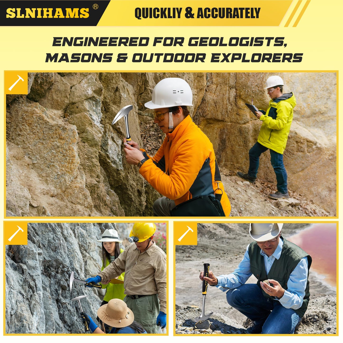 SLNIHAMS 22oz Rock Pick Hammer – One-Piece Forged Geology Hammer with Pointed Tip & Anti-Vibration Grip – Ideal for Rockhounding, Fossil Hunting, and Masonry Work