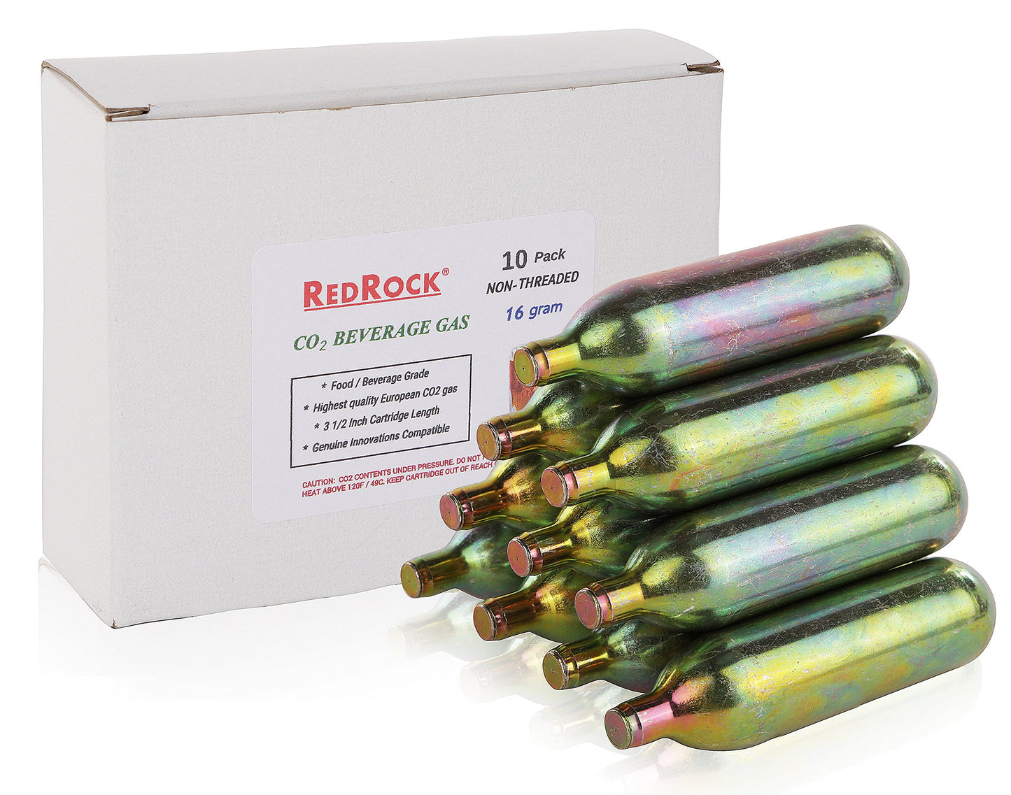 RedRock Unthreaded 16 Gram CO2 Cartridges, Food Grade Beverage Beer Keg Cartridge Chargers (10 Pack)