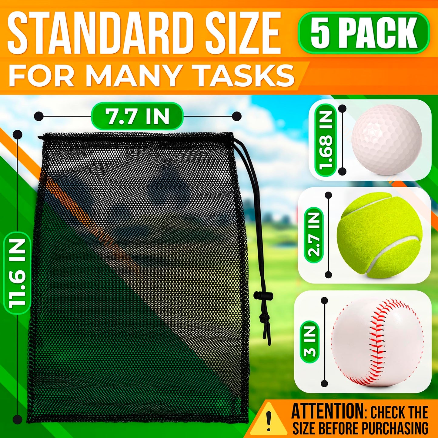 Jambala Mesh Drawstring Bags, 5 Pcs, 11 x 7 Inch - Nylon Net Bags for Swim Gear, Golf Balls, Tennis Balls, Gym Items, and Beach Essentials