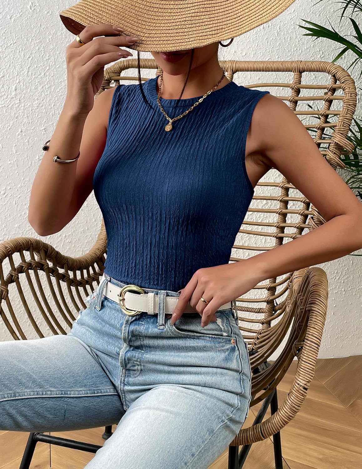 Zeagoo Women's High Neck Tank Top - Casual Ribbed Knit Sleeveless Shirt for Summer