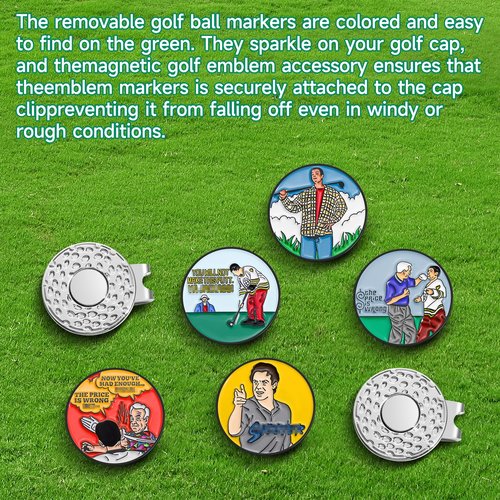 Jecten Funny Magnetic Ball Markers Clips, Humorous Enamel Golf Ball Markers for Putting Green, Happy Magnetic Golf Hat Clip with Golf Ball Marker for Golf Lovers Gifts