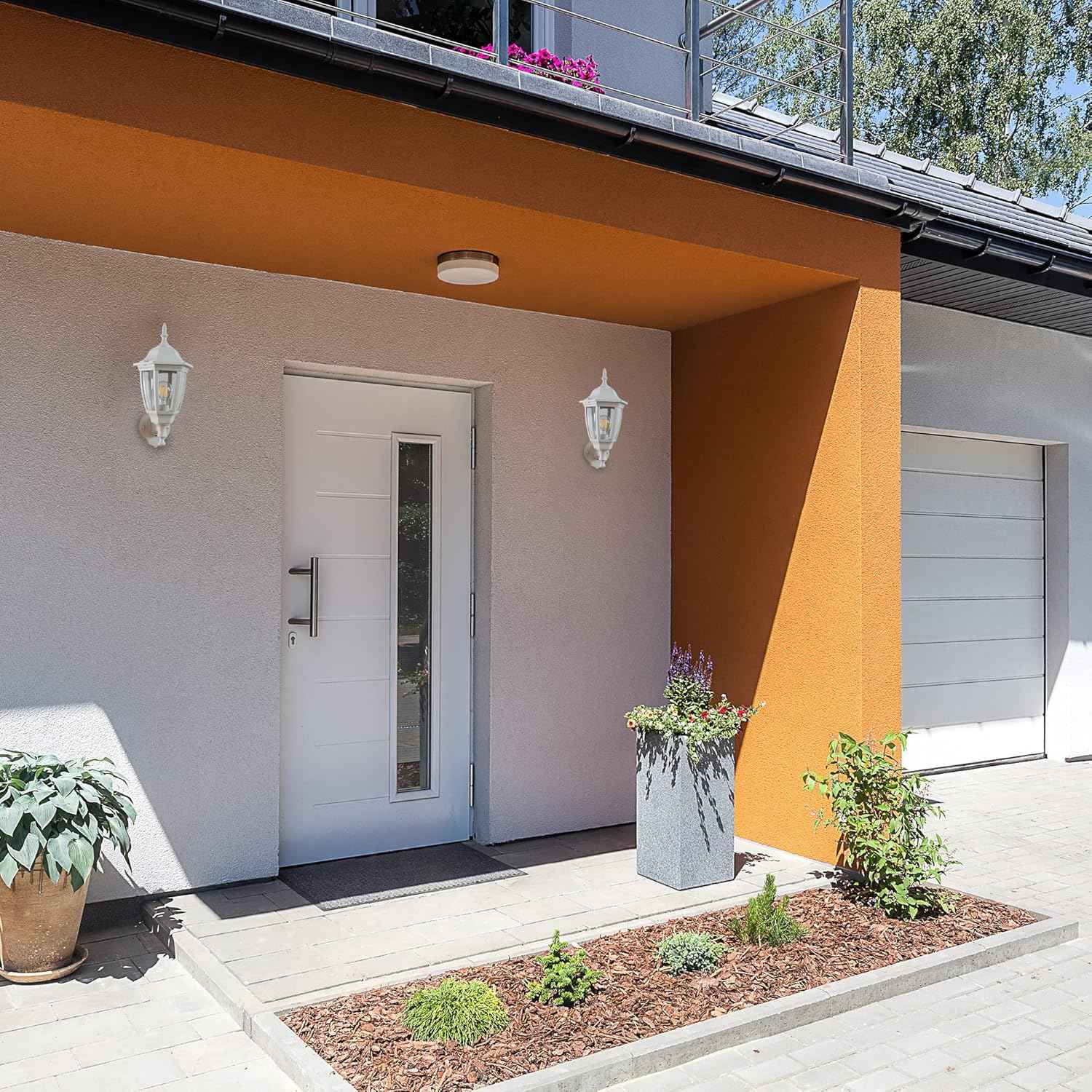 Outdoor Wall Light with Dusk to Dawn Sensor - 2-Pack LED Lanterns for Porch & Garage