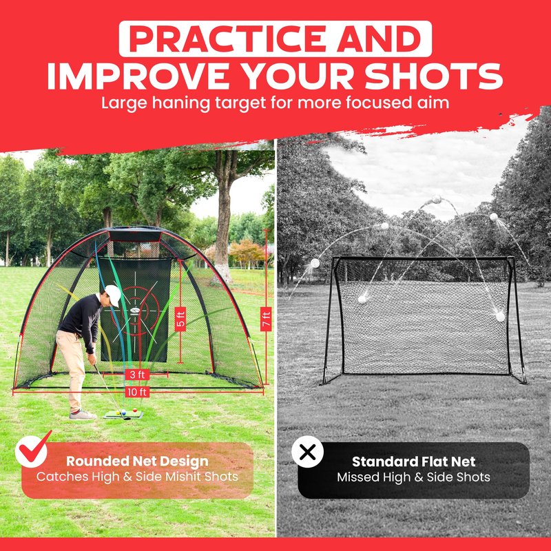 UMDIDLE 10x7ft Heavy Duty Golf Hitting Net with Swing Path Mat & Turf Insert – Backyard & Garage Golf Practice Net for Real Golf Balls, Indoor Outdoor Full Swing & Chipping