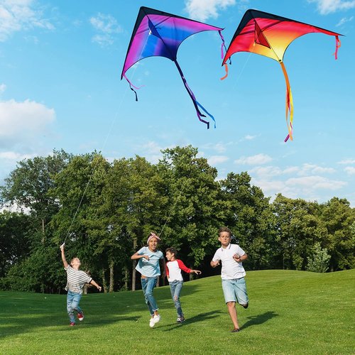 JOYIN Large Delta Kite - Easy to Fly Gradient Rainbow Design | 3-Pack for Kids & Adults