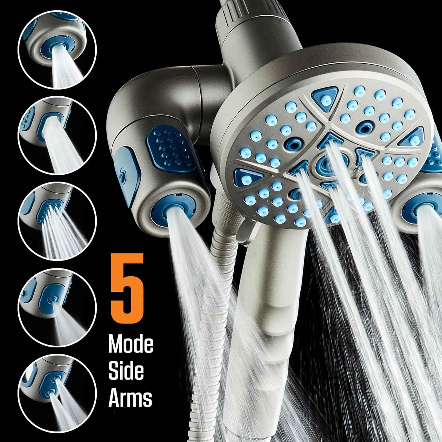 Polaris High Pressure Shower Head & Handheld Combo - 208 Settings, Magnetic Dock, Chrome Finish