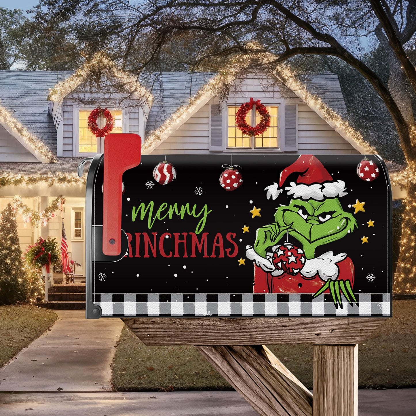 YINENA Christmas Funny Mailbox Cover Magnetic Standard Size 21x18 Inch Winter Christmas Decorative Post Letter Box Wrap Decor Garden Yard Decoration